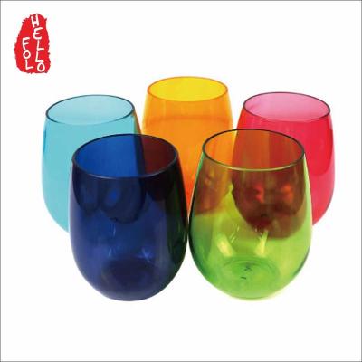 China 480ml Solid Color Colored Plastic Custom Tritan Stemless Wine Glass for sale