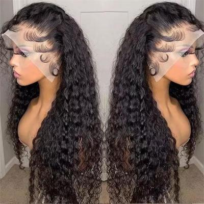 China Hot Selling Virgin Water Wave 300 Density Superb Travel 24 Inch 13X4 HD Lace Front Wigs Natural Black Hair Wigs Kinky Curly Hair for sale