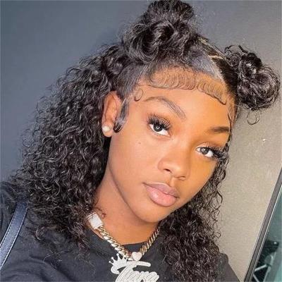 China Hot Sale Deep Curly Women 14Inch Bob Wig Ctuicles Aligned Brazilian Front Lace Wig For Black Water Wave Hair Pre Plucked Hairline for sale