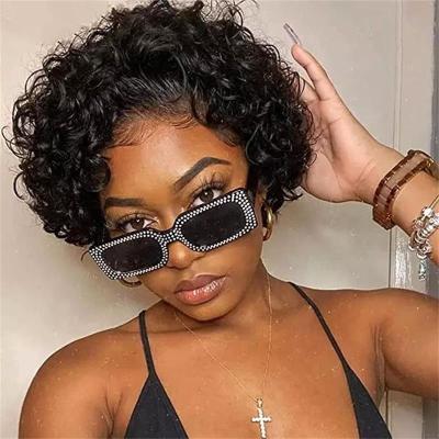 China Wholesale 10Inch Pixie Cut Style Black Color Body Wave Short Curly Wigs For Peruvian Color Women Duaklirgenuair Hair Wig With Preplucked for sale