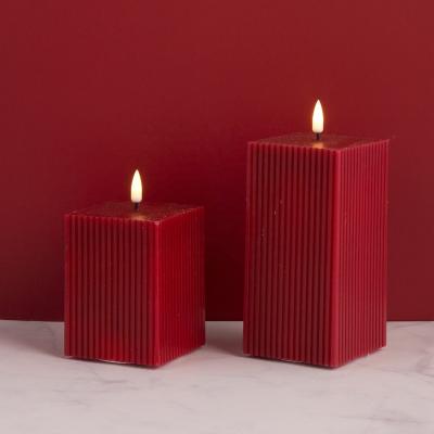 China Wedding Birthday Party Gift Christmas Matti Home Decoration Wedding Decoration Remote Control Square Shape Red Paraffin Wax Led Flameless Candle for sale