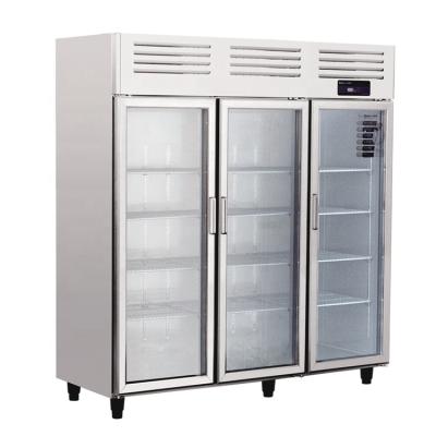 China Single-temperature hotel commercial kitchen two door large glass refrigerator with glass door for beverage display and promotion refrigerator for sale