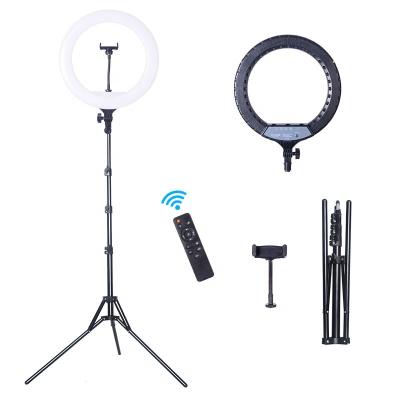 China Remote Control Plastic Core 14inch LED Ring Light With Tripod Mirrored 3000k-6500k Bicolor Ring Light digitek for sale