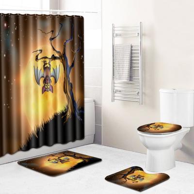 China Sustainable Halloween Horror Ghost Castle Bathroom Set Water Absorbent Bath Mat U-shaped Toilet Mat Toilet Cover Mat Bathroom Set for sale