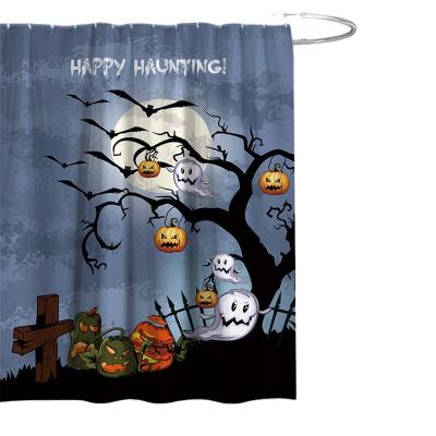 China Sustainable Funny Pumpkin Black Cat Castle Horror Forest Bathroom Shower Curtain with 12 Hooks Waterproof Shower Curtain Curtain for sale