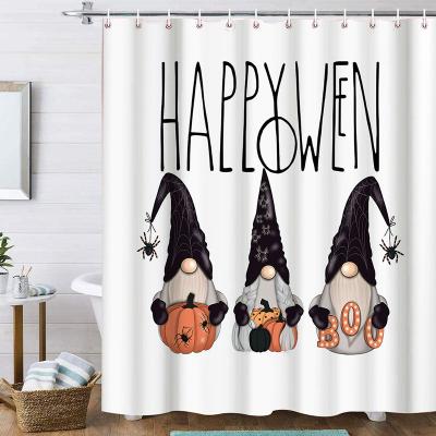 China Sustainable White Shower Curtain Halloween Pumpkin Pattern Bathroom Bathtub Screen Decor Fabric Waterproof Polyester Bath Curtain for sale