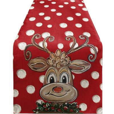 China Decorate Cute Reindeer Christmas Table Runner Linen Santa Claus/Snowman Pattern Table Runners 2023 Newest Xmas Dining Table Decoration for sale