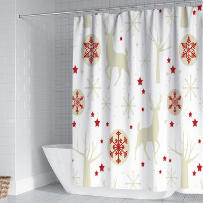 China Sustainable Elk Landscape Santa Claus Christmas Series Shower Curtain Waterproof Shower Curtain with 12 Hooks for sale