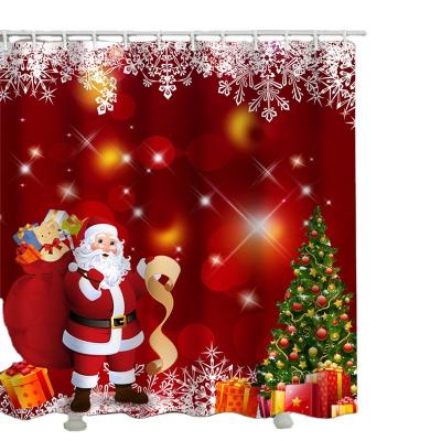 China Sustainable Christmas Elk Tree Decor Red Shower Curtain Waterproof Polyester Santa Claus Home Bathroom Bathtub Blackout Curtains Bath Screen for sale