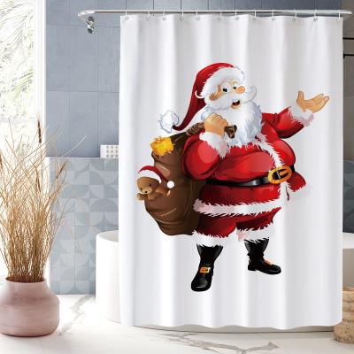 China Sustainable Cute Christmas Snowman Shower Curtain Landscape Santa Claus Polyester Fabric Antimold Waterproof Bathroom Bathtub Curtain Screen for sale