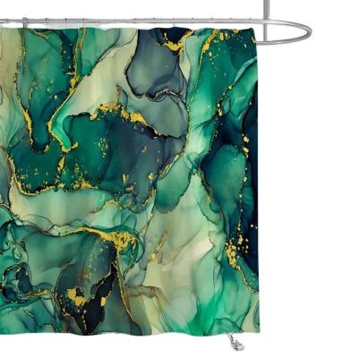 China Sustainable 3D Data Printing Luxury Marble Pattern Printing Shower Curtain with 12 Hooks Waterproof Wrinkle-free Shower Curtain for sale