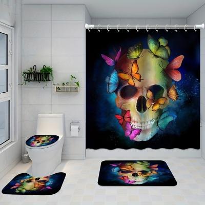 China Sustainable 2023 Colorful Cool Halloween Theme Waterproof Not Wrinkle Shower Curtain with 12 Hooks 4PCS Bathroom Set for sale