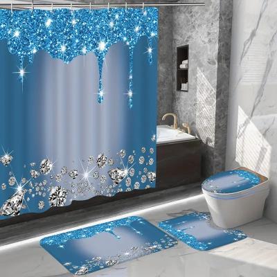 China Sustainable Luxurious Texture Color Modern Bathroom Curtain with 12 Hooks, Non-slip Super Absorbent Bath Mat 4PCS Bathroom Set for sale