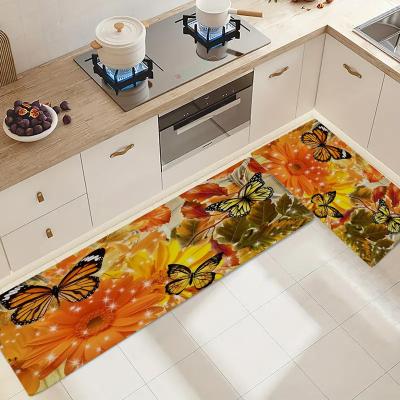 China Stain Resistant Flannel Colorful Pattern Printed Kitchen Floor Mat, Non-slip, Oil-resistant and Super Absorbent Carpet,Entrance Door Mat for sale