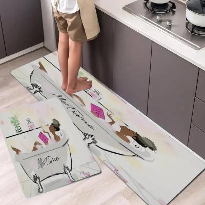 China Stain Resistant Abstract Figure Pattern Non-slip Kitchen Mat, Absorbent Soft and Comfortable Carpet, Kitchen Quick-drying Decorative Floor Mat for sale