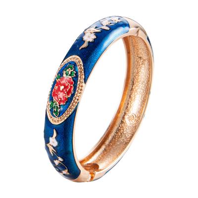 China CLASSIC High Quality Ladies Jewelry Fashion Zinc Alloy Gold Plated Flower Colorful Enamel Bangle Bracelet Women Jewelry Cloisonne for sale