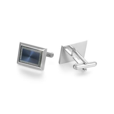 China Custom Classic Fashion Design Mens Navy Rectangle Brass Silver Plating Cufflinks For Man for sale