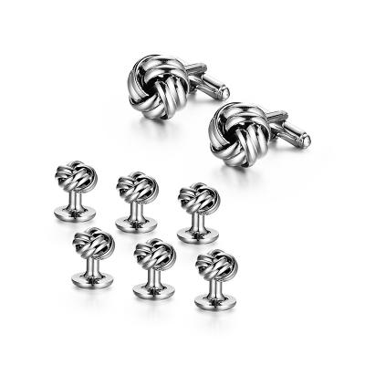 China Wholesale Classic Classic 8 PCS Set Chrome Plated Cufflinks And Twist Studs Set For Men's Casual Shirt for sale