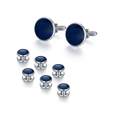 China Classic In Stock Best Gift New Design Brass With Chrome Plated Mens Cufflinks And Studs Set Tuxedo Shirts for sale