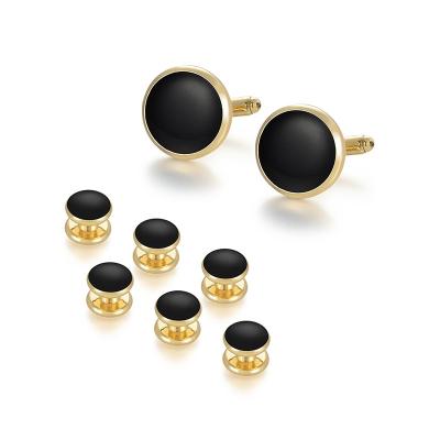 China Classic in stock hot sale 8 PCS set men's cufflinks studs set gold plated round and color men cuff links and studs set for tuxedo shirt for sale