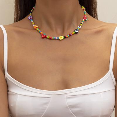 China 2021 Fashion Colorful Boho Clay Beaded Necklace Fruit Charm Scarf Necklace Hawaii Yinyang Trendy for sale