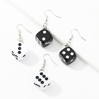 China CLASSIC Fashion Dice Unique Vintage Black And White Plastic Dangle Earrings Chinese Majiang Jewelry for sale