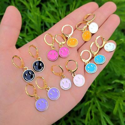 China INS Romantic Korean Happy Face Earrings Shape Enamel Smiley Face Dangle Earrings For Women Jewelry for sale