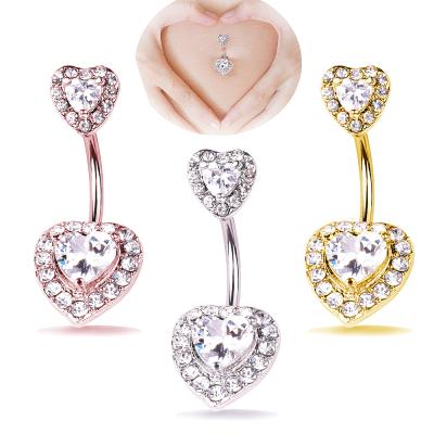 China FASHIONABLE Luxury Zircon Clear Silver Plated Diamond Heart Belly Button Ring Body Ring For Women for sale