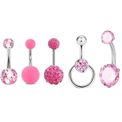 China Cute Tasty Belly Rings Set Fashion Micro Pave Pink Zircon Body Rings Jewelry For Women Lady for sale