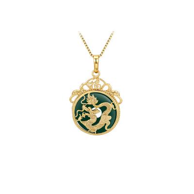 China 24K Gold FASHIONABLE Jade Dragon Pendant Necklace Stylish Green Trendy Stone Necklace For Men Jewelry for sale