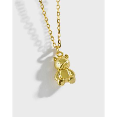 China Cute Trendy Trendy Bear Necklace 925 Sterling Silver Teddy Bear Necklace Scarf For Woman Party Jewelry for sale