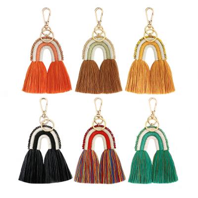 China Na Bing Funny Rainbow Macrame Seed Bead Long Tassel Key Chain Key Chain For Women Bag Car Accessories for sale