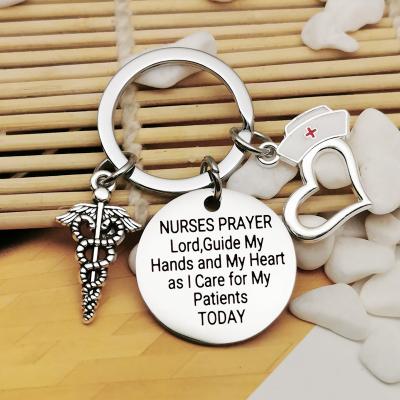 China Newcomer Lord Keychain Silver Plated Heart Sign Rubber Medical Metal Scepter Prayer Nurses Key Chain for sale