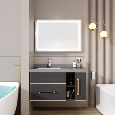 China 48 Inch Gold Modern Black Bathroom Vanity Light Weight Bathroom Vanity With Smart Mirror for sale