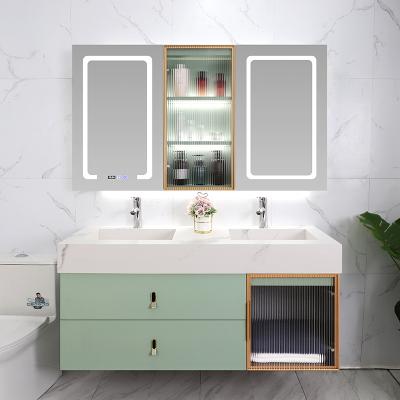 China Modern Hotel Euro Supplier Lighting Waterproof Floating Bathroom Vanities Wall Mounted Stainless Cabinet Bedroom Basin With Sink for sale