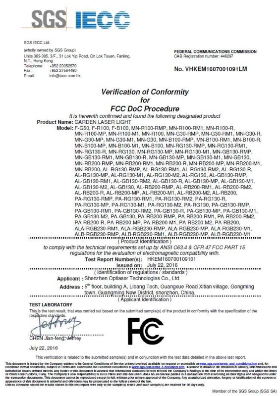 FCC - Shenzhen Optlaser Technologies Co., Ltd.