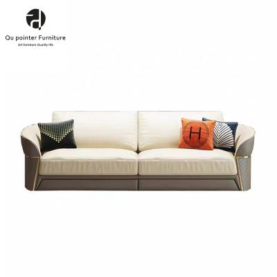 China Modern Comfortable And Practical Design Artificial Leather Stainless Steel Frame Sponge Solid Wood High Density Living Room Sofa for sale