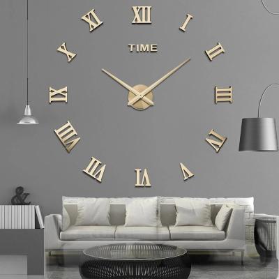 China Outdoor Mirror Wall Clock Roman Numeral Acrylic Home Decor Modern Design 3D Antique Mirror Wall Clock Large Style Diy for sale