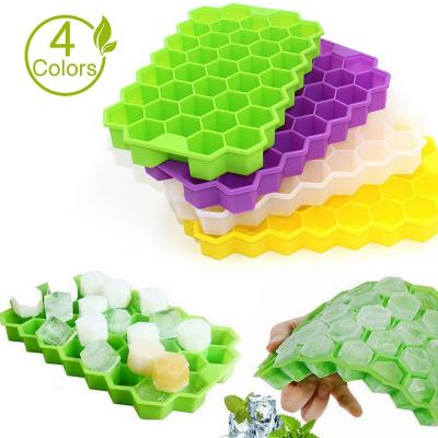 China Viable Color 37 Color Four Cavity Honeycomb Shape Food Grade Silicone Resin Ice Cube Tray Whiskey Party Icy Mold for sale