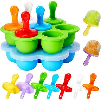 China 200g 7 Holes Viable Ice Cream Pops Mold Portable Food Grade Popsicle Mold Ball Maker Baby DIY Food Tools Fruit Shake Accessories for sale