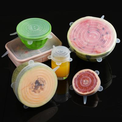 China Expand Kitchen Accessories 6 Pack Food Grade Fruit Silicone Reusable Silicone Cover Cap Flexible Expand Lids for sale