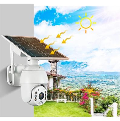 China Villa CCTV Camera 4G LTE 1080P Wifi Solar Powered Outdoor IP PTZ Wireless Solar Camera 6 Pieces 18650 Batteries Chargeable for sale