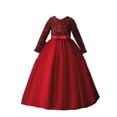 China 2021 Wholesale Sequined Princess Dry Cleaning Prom Dress Full Sleeve Ankle Length Wedding Ball Gown Girls Dress for sale