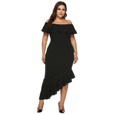 China Black And Red Long Anti-wrinkle Female Solid Color Off The Shoulder Women Clothing Plus Size Dress for sale