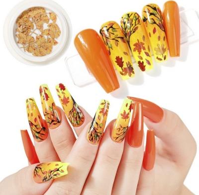 China Nail Color Maple Leaf Plastic Wood Nail Mixed Nail Art Decorations 12 Leaf Design Nail Jewelry 3d Patch Accessories for sale