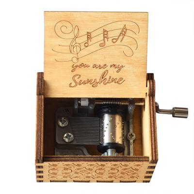 China Music Playing Factory Direct Sale Wooden Small Hand Crank Music Box For Couples Gifts for sale