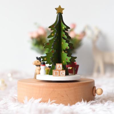 China Music Playing Hot Sale Customer Wooden Fawn Christmas Tree Music Box For Christmas Gifts for sale