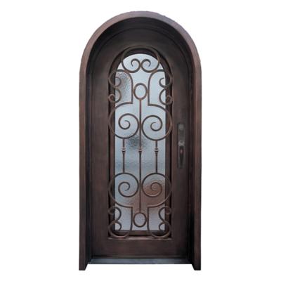 China Wrought Iron Single Eyebrow Door Custom Modern Double Door Modern Top Exterior Front Entry for sale