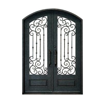 China Modern Cheap Single Glass Home Front Wrought Iron Glass Door Designs Double Entry Door for sale