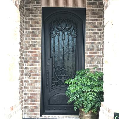 China Modern Wrought Iron Door Eyebrow Exterior Villa Entry Door Single Square Top Glass for sale